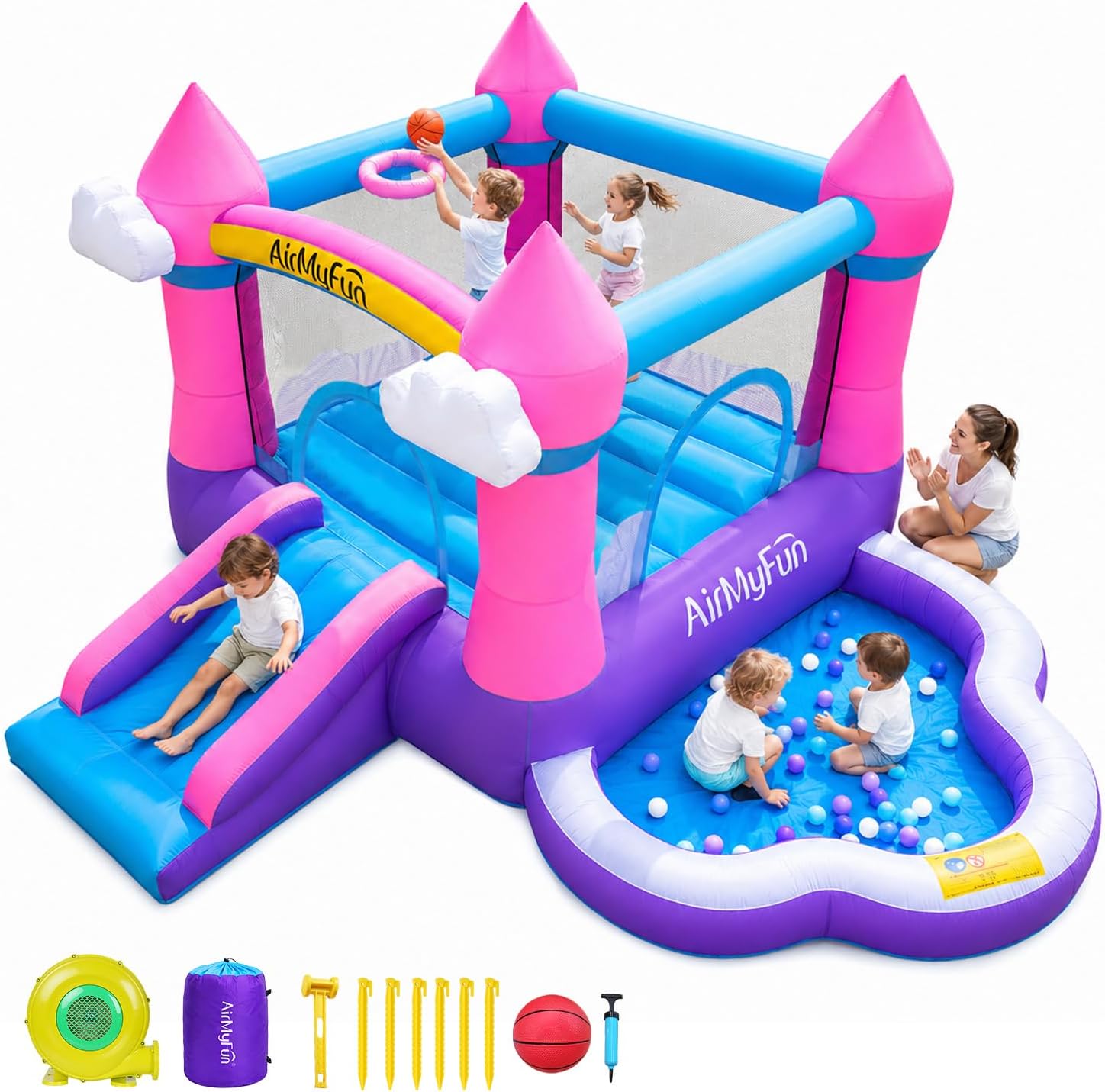 Kids Outdoor Bounce House - Pink Indoor/Outdoor Inflatable Bounce House for