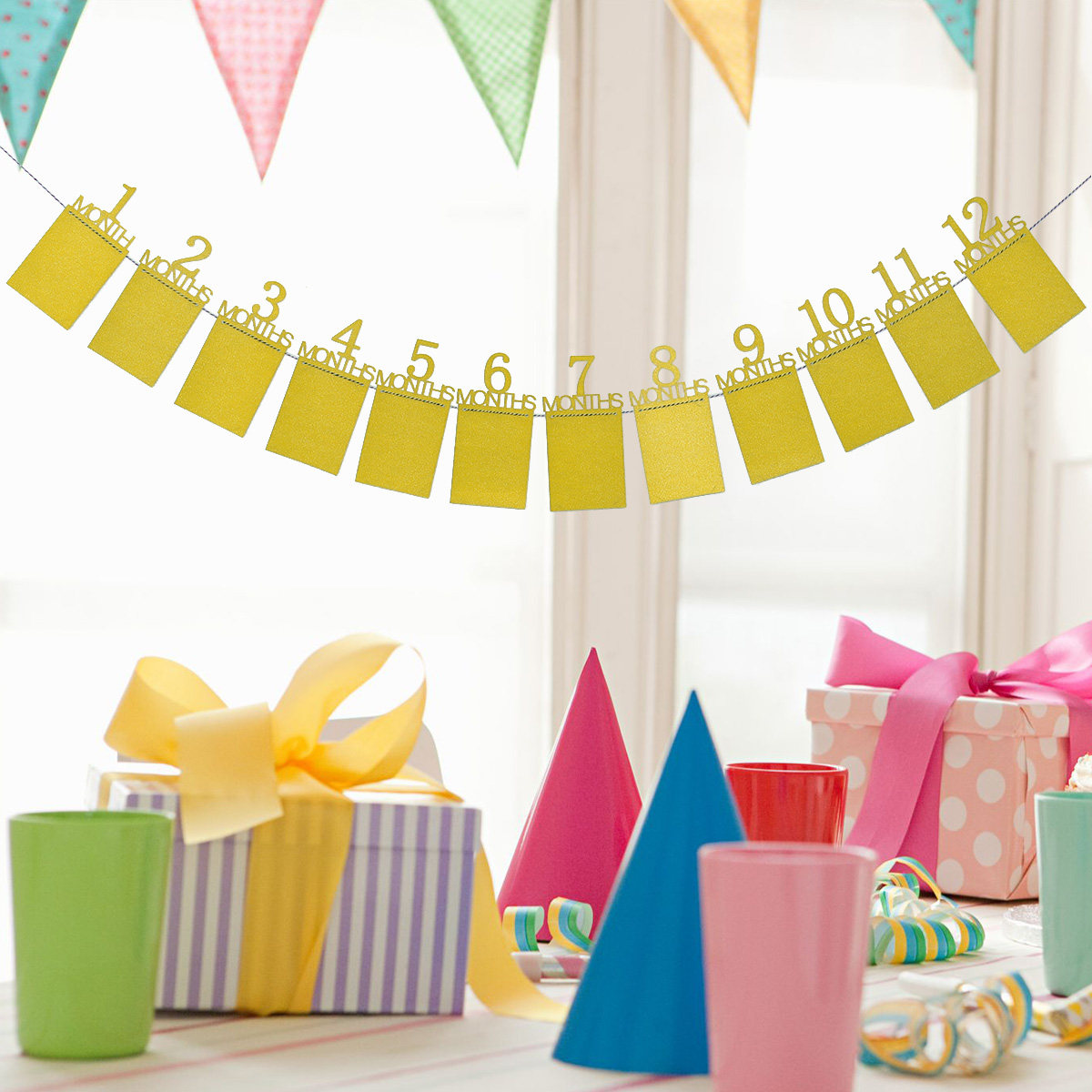 Kids Outdoor Decor - 12 Month Gold Baby Birthday Photo