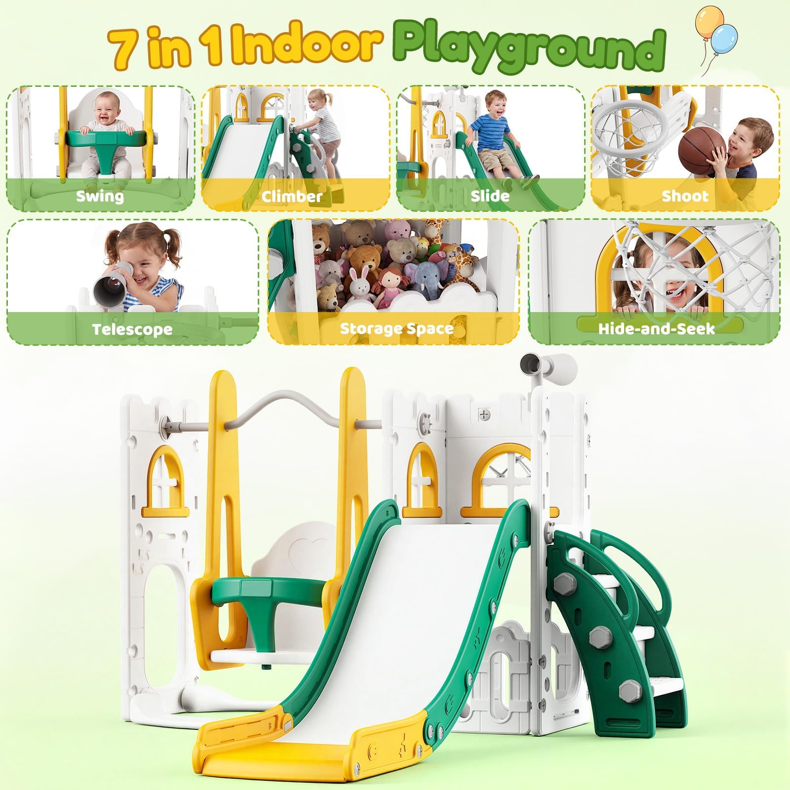 7 in 1 Toddler Slide And Swing - Kids Outdoor Basketball recension och pris