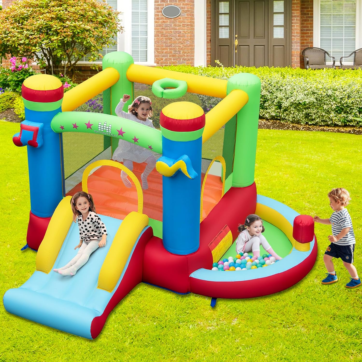 Inflatable Bounce House with B - Kids Outdoor Basketball recension och pris
